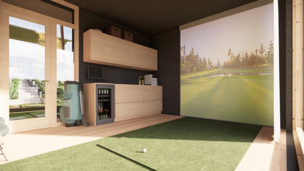 Architekt Einfamilienhaus. Sonderplanung eines Golfraum mit Leinwand und Golftechnik im Main Kinzig Kreis, MKK