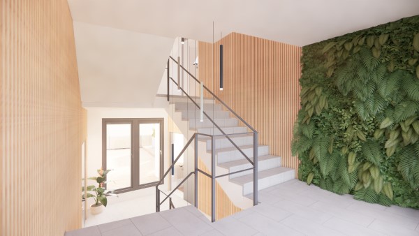 Bürobau Büroplanung Treppenhaus der Kanzlei SWM in Hammersbach bei Altenstadt